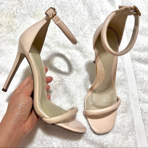 MISSGUIDED squared toe single strap heel sandals nude womens size 8 - Picture 1 of 10